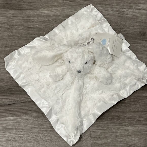 White Bunny Rabbit Security Blanket Baby Lovey Neutral Cloud Island Satin Edge - Picture 2 of 5